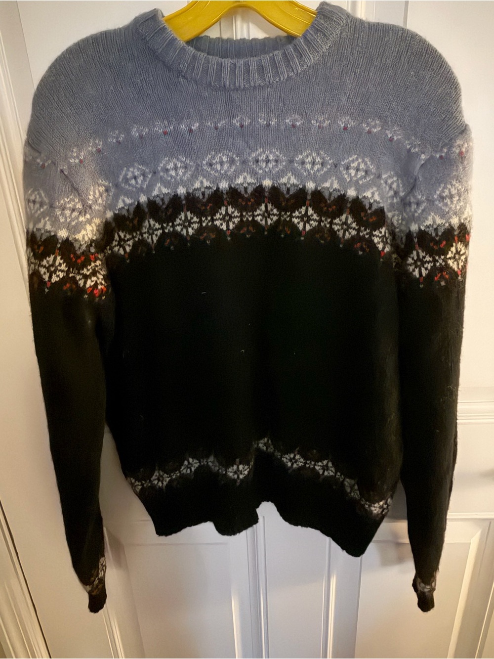 Sonoma Black and Light Gray Fair Isle Crewneck Sweater